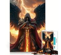 Archange ailé à l'épée de feu Puzzle de 1000 pièces Jeu de Concentration mentale Découpe de précision Bords Lisses Jeu de Construction de Liens significatifs (50x75cm)