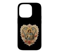 Archange Michael Rose Cœur Dentelle Sacrée Icône Dévotionnelle Coque pour iPhone 14 Pro