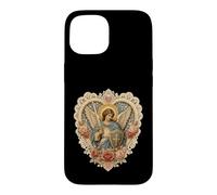 Archange Michael Rose Cœur Dentelle Sacrée Icône Dévotionnelle Coque pour iPhone 15
