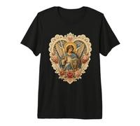 Archange Michael Rose Cœur Dentelle Sacrée Icône Dévotionnelle T-Shirt Haut de Gamme