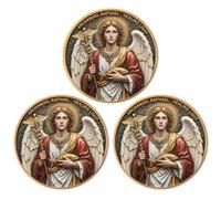 Archange Raphael Lot de 3 pièces de monnaie de défi avec protection Raphaël | Pièce ecclésiastique double face, ange guérisseur, gravure 3D profonde, motif texte de prière, alliage de zinc, taille 4 cm