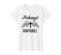 Archange Raphaël/Saint Raphaël Protecteur catholique T-Shirt Graphique avec Valeur, Femme, Blanc, M