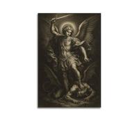 Archangel Saint Michael Art Deco Poster mural sur toile, décoration, peinture, art, chambre à coucher, salon, bureau, peinture, décoration d'intérieur moderne, impression photo, 50 x 75 cm