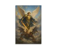 Archangel Saint Michael Art Poster mural sur toile, décoration, peinture, art, chambre à coucher, salon, bureau, peinture, décoration d'intérieur moderne, impression photo, 50 x 75 cm