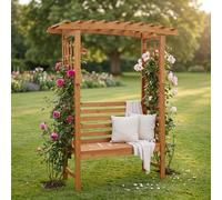 Arche À Roses Avec Banc Hwc-Q21, Arche De Jardin, Tuteur, Banc De Jardin En Bois Certifié Mvg 201 X 160 X 60 Cm Naturel