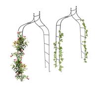 Set de 2 Arches à rosiers courbée avec Pointe, métal 2,4 m, Arceau de Jardin, obélisque, tuteur Plantes grimpantes, Vert