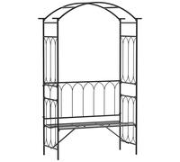 Arche À Rosiers Banc 2 Personnes Style Romantique Dim. 115 X 50 X 203 Cm Métal Époxy Noir