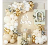 Arche Ballon Anniversaire Blanc Or, 102pcs Kit Arche Guirlande Ballon Blanc Beige Doré, Décoration Anniversaire Bohème Beige Creme Or pour Fête Baby Shower Mariage Fiançailles Baptême Engagement