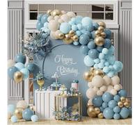 Arche Ballon Anniversaire Bleu, 122 Arche De Ballon Bleu Beige Doré, Sable Blanc Bleu Kit Arche Ballons pour Decoration Anniversaire Hommes Garçons Baby Shower, Fiançailles, Mariage, Anniversaire