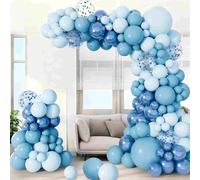 Arche Ballon Anniversaire Bleu, 99pcs Kit Guirlande Ballon avec Macaron Metallique Bleu Ciel Confetti Ballons, Décoration Baptême Garçon Bleu Clair pour Fête Anniversaire, Baby Shower Déco