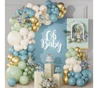 Arche ballon Anniversaire bleu vert - 119 Kit Guirlande Sauge Bleu Vert, Ballon Blanc, Brouillard Or, Décoration Baby Shower