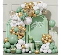 Arche Ballon Anniversaire Vert Et Or, 100 Pièces Guirlande Ballon Vert Sauge Or Blanc avec Confettis Métalliques Ballons, Ballons pour Anniversaire Mariage Fête Baby Shower Décoration