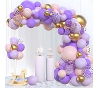 Arche Ballon Anniversaire Violet Rose, 110pcs Kit Guirlande Ballons avec Ballon Macaron Rose Lila Doré, Décoration Anniversaire Fille Pastel pour Baptême Baby Shower Mariage