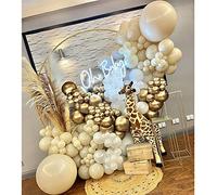 Arche Ballon Beige,130pcs Kit Guirlande de Ballons Beige Blanc,Decoration Anniversaire Beige avec Ballons Or Blanc Sable pour Anniversaire Baby Shower Mariage Révéler Genre Remise des Diplômes Décor