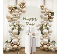Arche Ballon Beige, Kit 153pc Anniversaire, Guirlande Nude Abricot Sable Blanc Double-Fourré Latex pour Douche de Bébé, Mariage, Fête Bohème