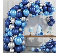 Arche Ballon Bleu, 97 Pièces Kit Guirlande Ballon Bleu Marine et Ballons Argentés, Arche Guirlande Ballons Bleu Argent pour Décoration Anniversaire, Baby Shower Garçons, Bapteme, Mariage, Graduation