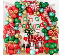 Arche Ballon Noël Vert Rouge, 132 Pièces Decoration Ballon Noel Guirlande avec Ballons Vert Rouge Dorés, Ballons en Bonbons et Bannière Joyeux Noël, Balloos de Fête pour Decoration Noel Nouvelle Année