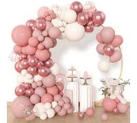 Arche Ballon Rose Rétro,114pièces Kit Arche Ballon Anniversaire Rosa Abricot avec Balon Beige Rouges Métallisés, Arch Ballons Rose Doré pour Mariage Bohème Anniversaire Decoration Baby Shower Baptême