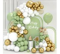 Arche Ballon Vert Or 102 Pièces - Décoration Pour Baby Shower, Anniversaire, Baptême, Mariage Avec Ballons Blanc, Doré, Ver[BAL304]