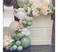 Arche Ballon Vert Sauge, Ballons Vert et Or, Arche Ballon Vert et Or, Arche Anniversaire pour Fête Prénatale, Baby Shower, Anniversaire, Décoration de Fête Thème Safari Jungle