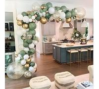 Arche Ballons 128 Pièces Vert Sauge Or Métallique et Blanc avec Ballons Confettis - Ballons Baby Shower, Décoration Anniversaire, Mariage et Baptême- Zenda club® (Vert Sauge Or Métallique et Blanc)
