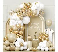 Arche Ballons Anniversaire Beige, 103 Pièces Kit Arche Ballon Blanc et Or, Guirlande Ballon Blanc Doré pour Anniversaire Décoration, Mariage, Bébé Shower, Engagement,Décoration de Fête Bohème