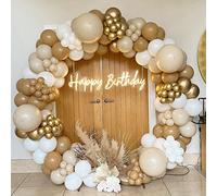 Arche Ballons Anniversaire Beige, 181 pièces Kit Guirlande Ballons Blanc Sable avec Ballons Or, pour Anniversaire Decoration, Bébé Shower, Décoration Mariage Boheme, Diplômes Décorations Fête