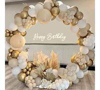 Arche Ballons Beige, 128 Pièces Guirlande Ballons Anniversaire Beige Blanc, Arche Ballon Beige avec Ballons Blanc Sable Or pour Anniversaire Decoration, Mariage, Bébé Shower, Décoration Fête Bohème