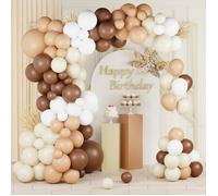Arche de Ballons Marron et Beige 103 Ballons, Décoration Anniversaire, Baby Shower, Mariage, Gender Reveal (Blanc Crème, Café)