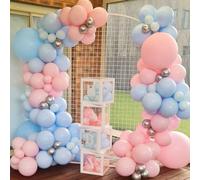 Arche de ballons roses et bleus - 129 pièces - Pour révéler le sexe - Avec ballons de 45,7 cm + 30,5 cm + 12,7 cm - Rose pastel bleu argenté - Pour garçons ou filles - Décorations de fête prénatale