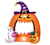 Arche de citrouille gonflable d'Halloween Outsunny 150H cm avec fantôme mignon décoration d'Halloween gonflable avec lumières LED