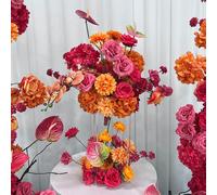 Arche de fond de scène de mariage, chemin de fleurs, rose hydrangea rose vif et orange, décoration en panneau KT, accessoires de fête et d'événement, présentoir 210x160cm Set
