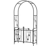 Arche de jardin avec portillon treillis style fer forgé feuilles vigne acier thermolaqué noir G