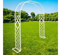 Arche de jardin en acier inoxydable pour plantes grimpantes autoportante - Treillis en métal - Tonnelle décorative pour espaces extérieurs - Disponible en blanc - 2,60 m x 2,40 m