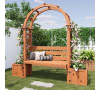 Arche de Jardin en Bois Massif avec 2 Jardinières et Banc Intégré, Pergola pour Rosiers et Clématites, Support Robuste pour Plantes Grimpantes, Décoration Jardin Exterieur (Naturel-2)