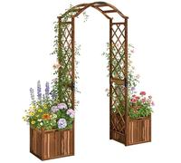 Arche de jardin en bois Outsunny avec 2 bacs à fleurs, treillis extérieur en forme d'arche pour plantes grimpantes, tonnelle décorative pour mariage, carbonisée