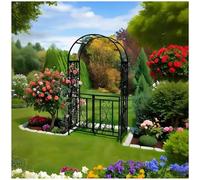Arche de jardin en métal avec treillis décoratif pour rosiers et vignes grimpantes - 114 cm de large x 210 cm de haut - Support pour terrasse et pelouse - Noir