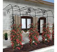 Arche de jardin en métal noir de 2,9 m/2,7 m, support de plante grimpante, tonnelle demi-face pour roses, vignes et fleurs, accessoire décoratif de cour et de jardin (270 x 240 x 45 cm)