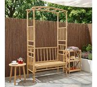 Arche de jardin moderne en bambou avec banc, 115 x 50 x 205 cm, grain naturel et tons marron doux, forme rectangulaire avec lignes épurées, pieds de poteau stables pour une longue durée de vie