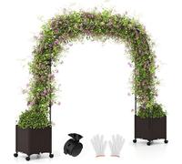 Arche de Jardin - RELAX4LIFE - 2 en 1 - 2 Jardinières Surélevées - 8 Roues Verrouillables - pour Plantes Grimpantes - 288X40X200CM