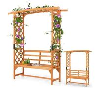 Arche de Jardin - RELAX4LIFE - Banc de Jardin 2 Places en Bois - 2 Treillis pour Plantes Grimpantes - Charge 300KG - 160X50X199CM