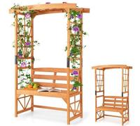 Arche de Jardin - RELAX4LIFE - Treillis Latéral pour Plantes Grimpantes - Banc de Jardin 2 Places en Bois - Charge 300KG - Orange