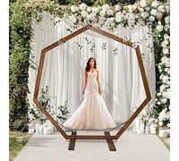 Arche de Mariage en Bois 7.2FT Support de Toile de Fond Hexagonale, Support de Toile de Fond de Photo de Tonnelle de Mariage Rustique for Fête de Mariage, Cérémonie Fête d'Anniversaire