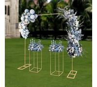 Arche de mariage en métal avec 2 supports de fleurs Doré 2 x 2 m | Arche de raisin carrée, support de ballon, support de fond à faire soi-même, décoration pour mariage, anniversaire, fête