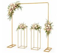 Arche de mariage en métal doré, support de fond avec 2 supports de fleurs, arche de raisin pour mariage, anniversaire, fête, événement, décoration, arrière-plan photo