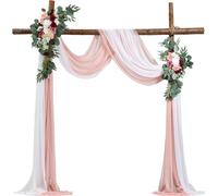 Arche de mariage Set avec fleurs et rideaux - Arche de mariage rose Décoration pour l'extérieur et l'intérieur avec 2x fleurs et 2x rideaux