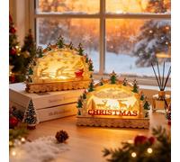 Arche de Noël - Décoration de Noël - LED - Bois d'élan - Village de Noël avec éclairage - Batterie - Décoration de Noël intérieure - Village d'hiver pour décoration de table (AB)