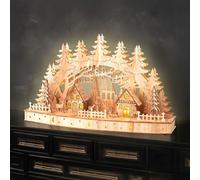 Arche de Noël en bois avec minuterie - 44 x 26 cm - Scène de Noël éclairée en blanc chaud - Noël Décoration Eclairage Présentoir Avent Hiver Décoration de table Décoration de fenêtre