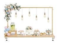 TERRE JARDIN Arche de Table Extensible Métal Doré - Support Décoration Réglable 79 à 280 cm avec Pinces - Cadre Arche Métal pour Ballons, Mariage, Anniversaire, Noël