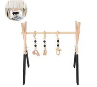 Arche Eveil Bebe Bois,Portique Eveil Bebe,Arche De Jeux Pour Bébé En Bois Avec 3 Jouets,Trappez De Jeu En Bois Pour Bébé,Baby Gym Arche Bois Bébé Jouet Actif Pour Chambre De Bébé (noir)